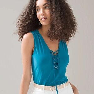 NWT WHBM matte jersey lace up tank top, deep lagoon,   small